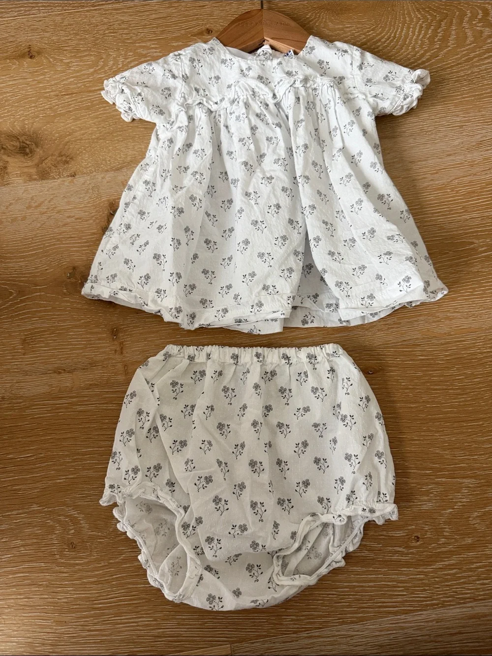 Petit Bateau White Floral Baby Dress & Bloomers Set